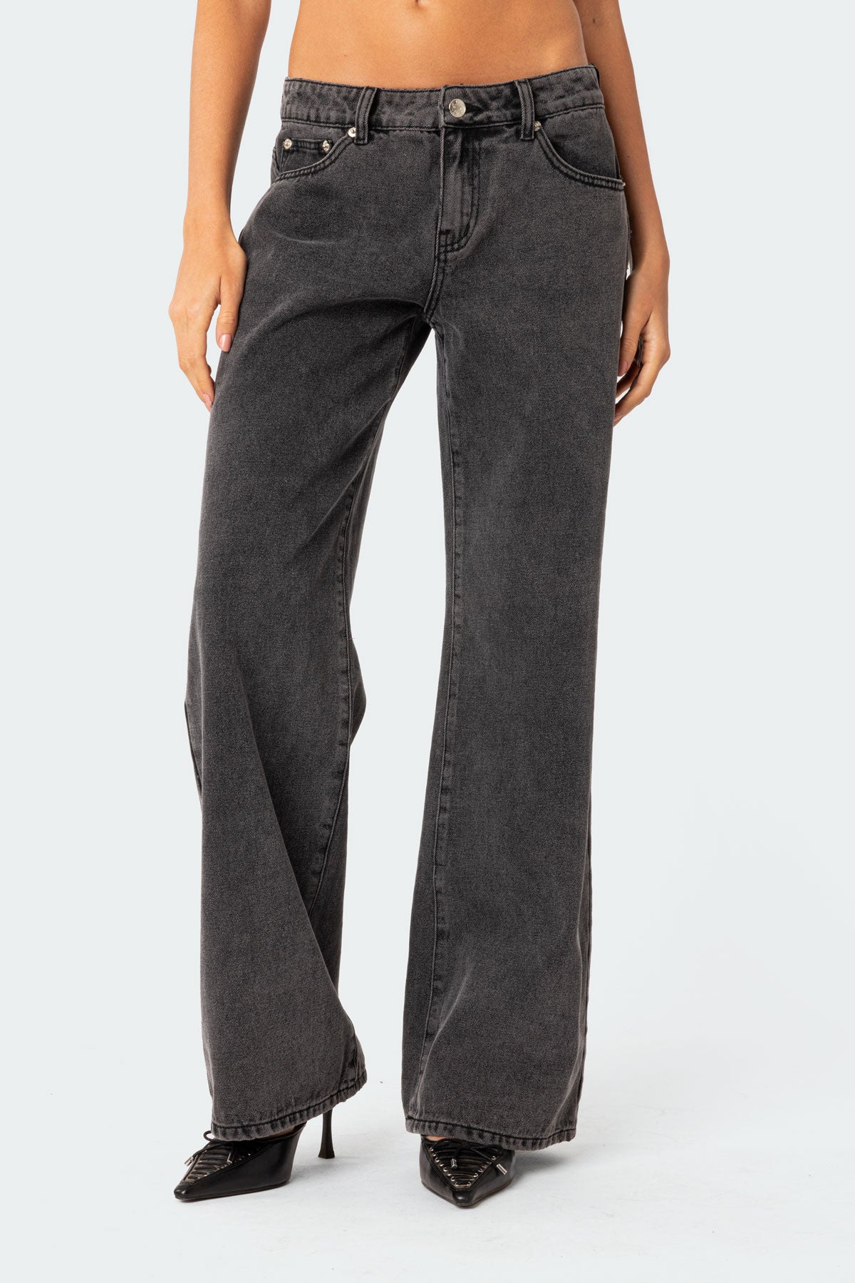 WASHED BLACK HIGH WAIST JEANS